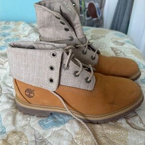 Timberland Tan and Gray Fold-Over Boots